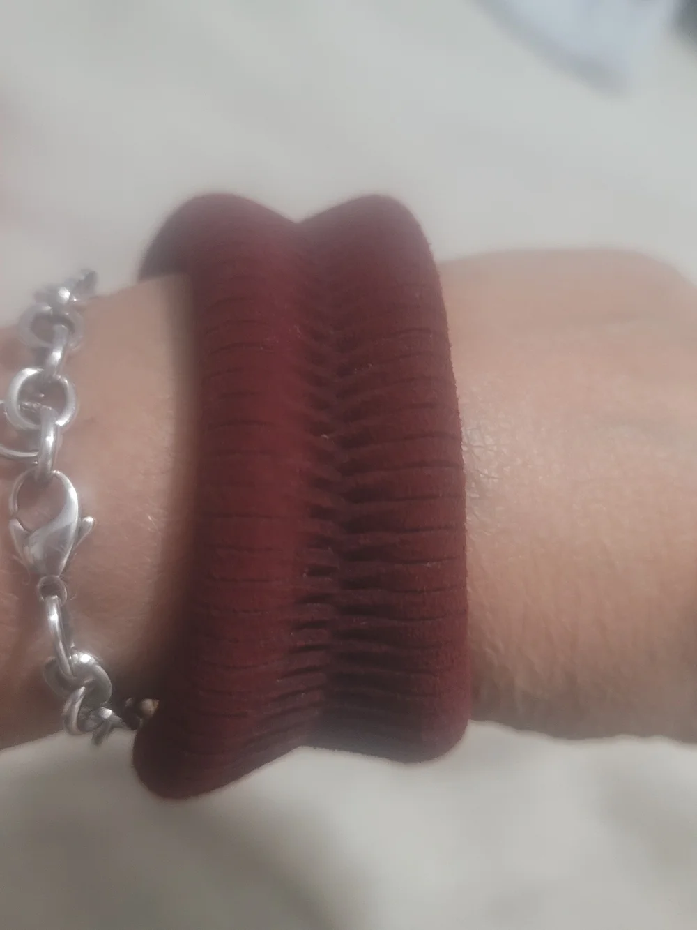 Textured Burgundy Cuff Bracelet with Gold Accents